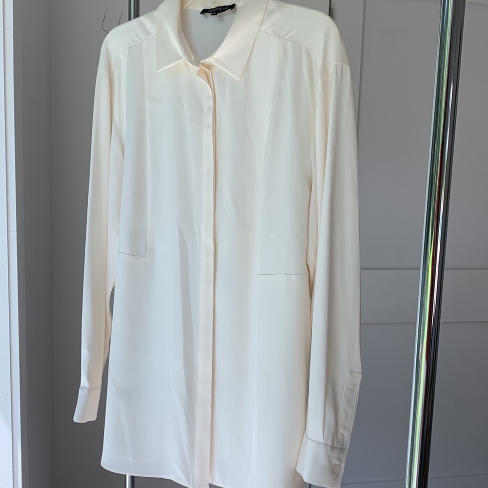 Lafayette 148 Cream Ivory Silk Button Down Blouse